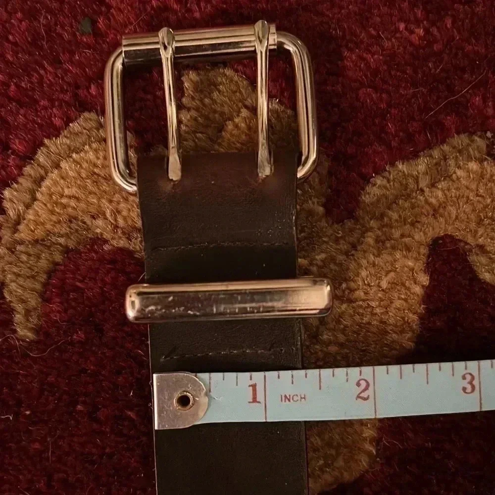 Brown Vegan Leather Double Silver Tone Grommet and Buckle Belt Large